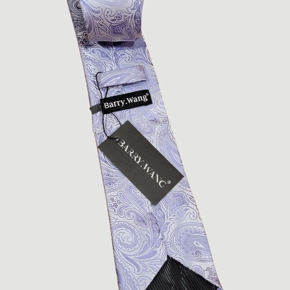 NWT Barry Wang Hand Made 100% Silk Men’s Neck Tie Lavender Paisley Purple T57